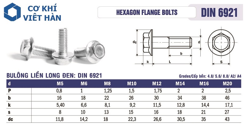 TSKT Bu Lông Inox Liền Long Đen DIN 6921