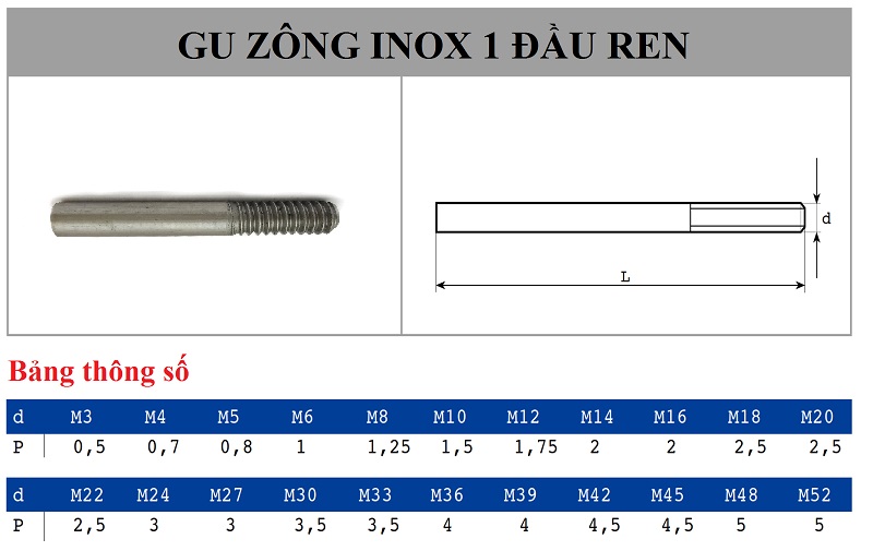 TSKT Gu Zông Inox Ren 1 Đầu