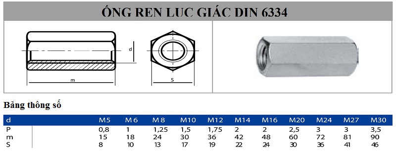 TSKT Ống Ren Lục Giác DIN 6334